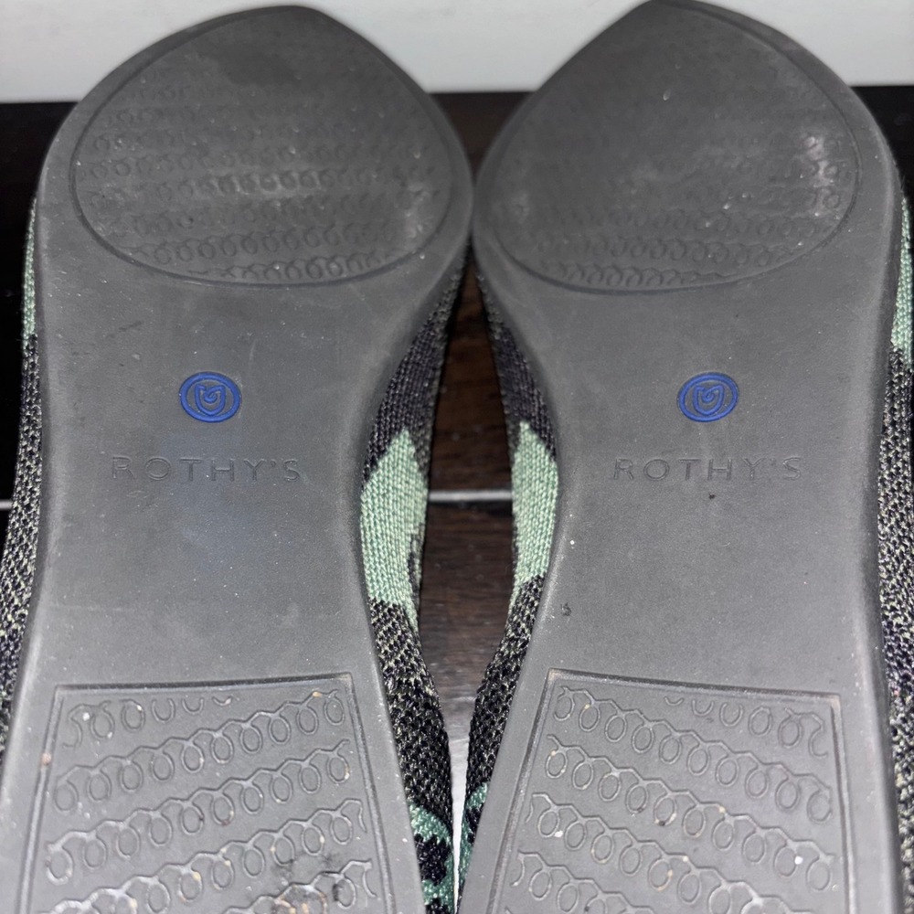 Rothys | The Point Flats | Womens 8.5 | Olive Green Black Camo Slip On Shoes - Picture 10 of 12